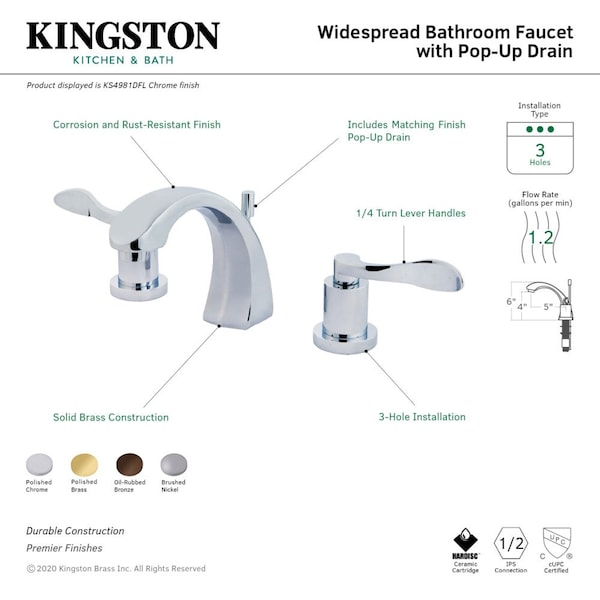 KS4982DFL 8 Widespread Bathroom Faucet, Polished Brass